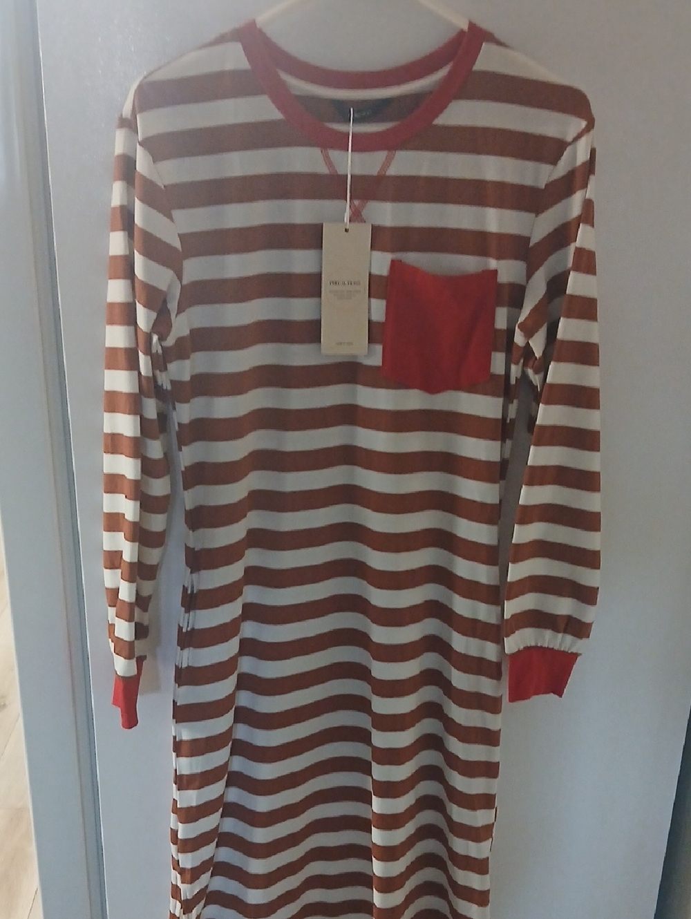 Dokotoo Striped Dress with Red Pocket Accent